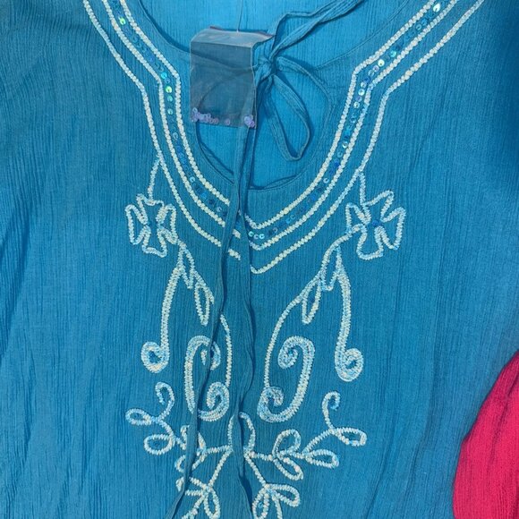 Lot of 2 International Concepts Pink & Blue Tunic Top - L/XL Embroidered NWT - Picture 3 of 9